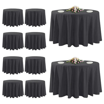 10 Pack Black Round Tablecloths, 120 Inch Stain Resistant and Wrinkle Polyester Fabric Washable Table Clothes Cover