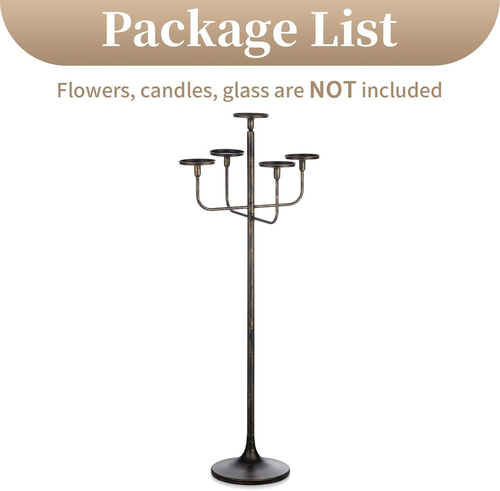 Black Floor Candelabra Centerpiece 5-arm 48inch Tall Candle Holders for Candlesitcks Taper Pillar Candles Metal