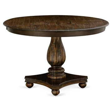 Ferris Dining Table - a Round Wooden Table Top with Pedestal Base, 48x48 Inch, Distressed Jacobean