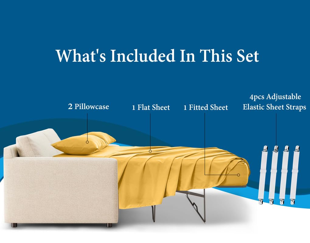 500 Thread Count Sleeper Sofa Bed Sheet Set Pure Egyptian Cotton Full Sofa (54" x 72") Gold Solid Fit Up to 6" Inches