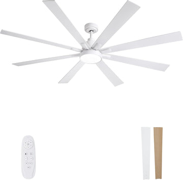 72" Ceiling Fan with LED Light and Remote - White / Light Natural Wood