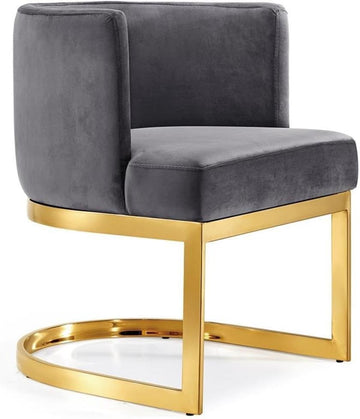 Modern, Contemporary Velvet Upholstered Dining Chair with Polished Gold Metal Frame, 24" W x 22" D
