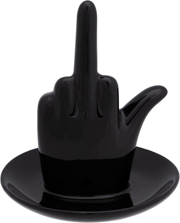 Black Ceramic Middle Finger Jewelry Ring Dish Tray