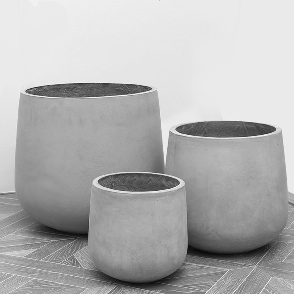 Round Concrete Planter, Large Caliber Planting Floor Indoor and Outdoor Large Planters Patio Gardens(24 * 25)