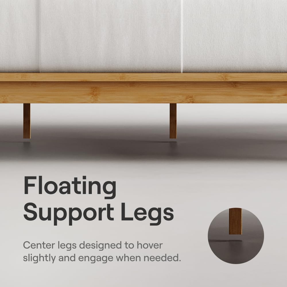 Bamboo Platform Bed Frame - Queen - Natural - Floating Center Support Legs - 12" Height - Easy Tool Free Set Up