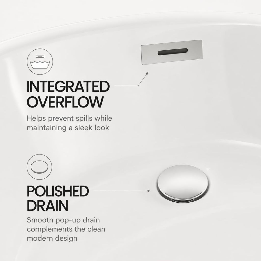 67" Acrylic Freestanding Bathtub, Deep Soaking Tub with Non-Slip Surface, Modern Free Standing Bath Tub, Chrome Drain