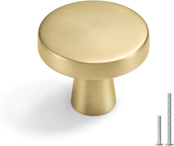 10Pack Brushed Gold Drawer Knobs for Cabinets, Brushed Brass Round Cabinet Knobs Drawers