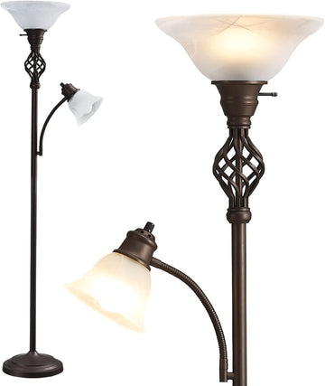 Torchiere Floor Lamp, LED Standing Reading Light with Glass Shade Corner Bedroom Home Office,Bulbs I
