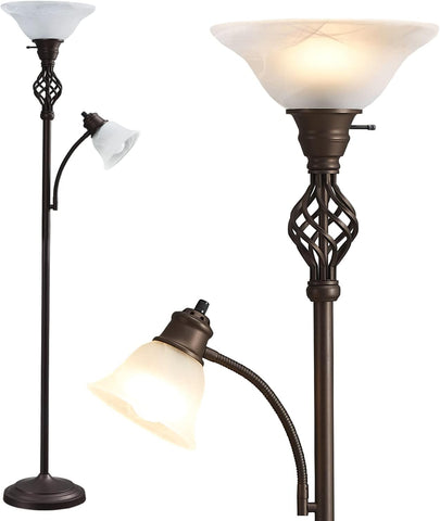 Torchiere Floor Lamp, LED Standing Reading Light with Glass Shade Corner Bedroom Home Office,Bulbs I