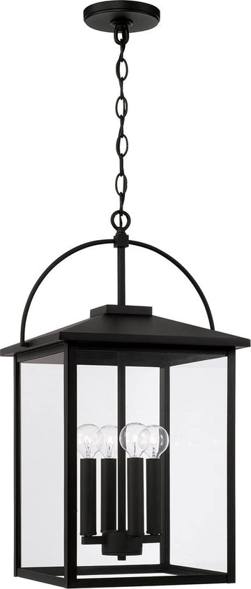 Bryson Transitional Clear Glass Outdoor Pendant Hanging Lantern, 4-Light 240 Total Watts, 24" H x 13" W, Black