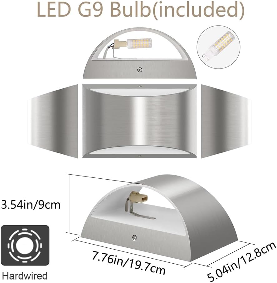 Nickel Modern LED Wall Sconce Hardwired Indoor Wall Lights 1 Pack Up and Down Wall Mount Light Bedroom Hallway