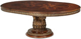 Traditional Round Wood Dining Table, Classic Chestnut Finish, 30.50" H x 84" W x 60" D, Intricate Pedestal Base
