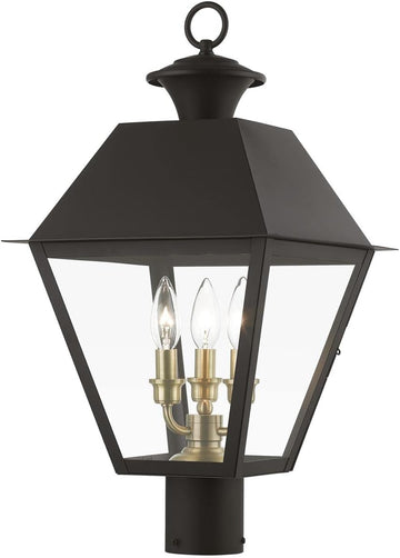 Wentworth, Outdoor Large Post Top Lantern, Bronze with Antique Brass Finish Cluster