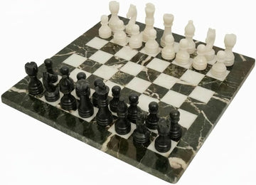 Marble Chess Set with Board and Storage Box - Handcrafted Stone Chess Board with Marble Chess Pieces, 12x12 Inch - Set of 32