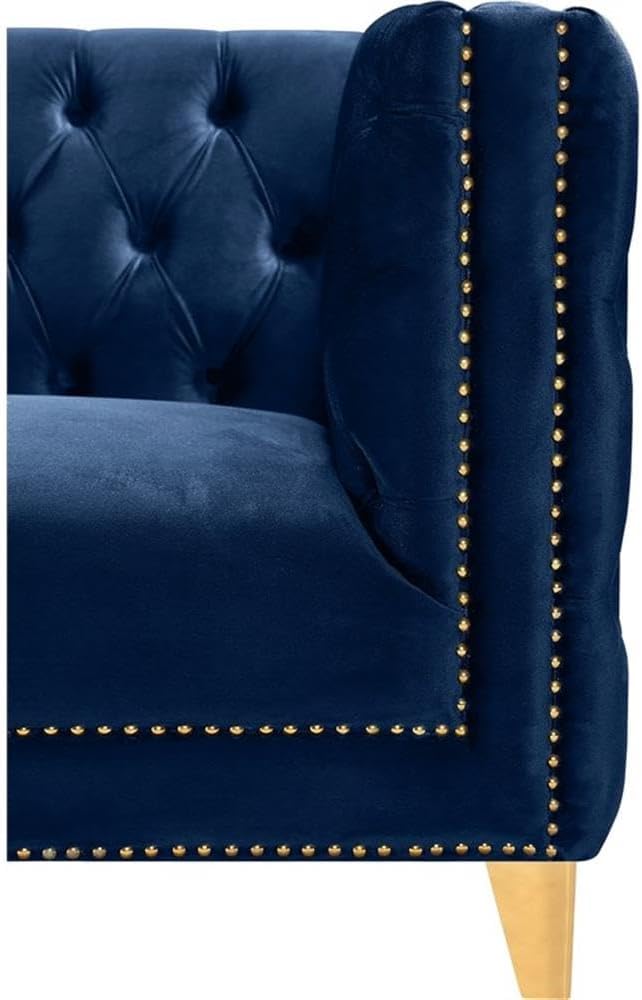 652Navy-L Michelle Collection Modern | Contemporary Loveseat with Deep Button Tufting, Gold Nailhead Trim and Sturdy