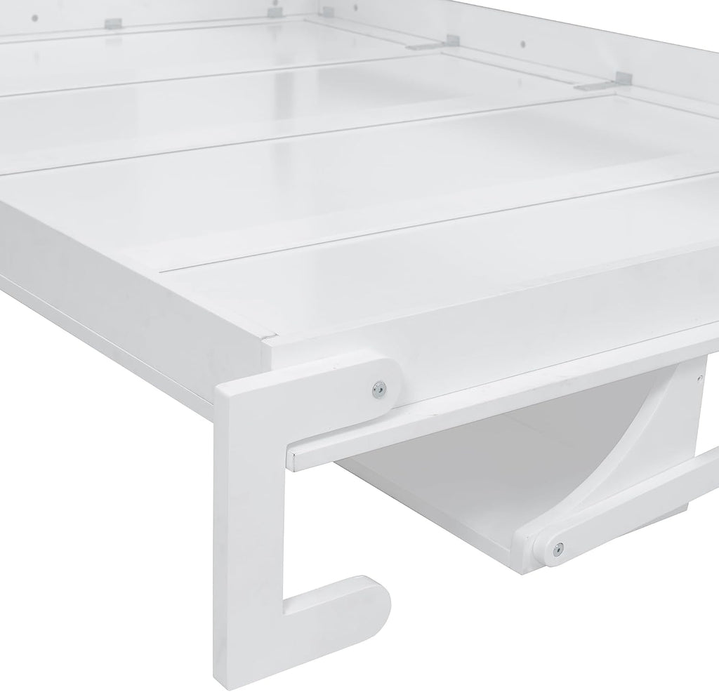 Queen Murphy Bed with Tall 90.6" Closet Wardrobe & Shelves & Drawers, All-in-One Multi-Storage Side Flip Wood MDF