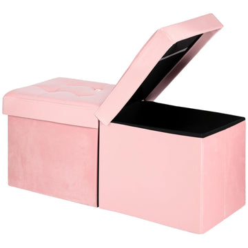 Footrest Ottoman Storage Bench, 34" Velvet Folding Chest, Pink