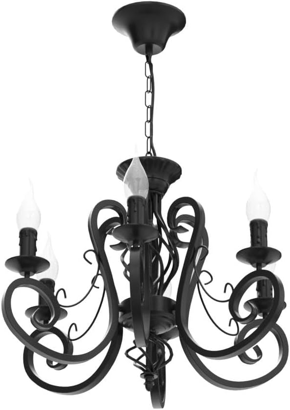 Black French Country Chandelier,6 Lights Farmhouse Candle Iron Chandeliers,Vintage Metal Pendant Light Fixture for Kitchen Island,Dining Room,Bedroom