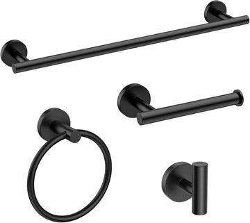 4PCS Matte Black Bathroom Accessories Set, 24-Inch Towel Bar Set | Durable SUS304 Stainless Steel Bathroom Hardware