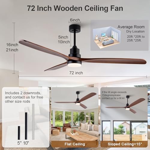72 Inch Black + Walnut Ceiling Fan - Image 2