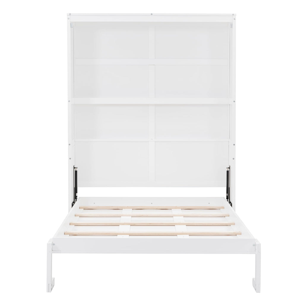 Full Murphy Bed with Shelves, Space-Saving Sleeping Solution, White