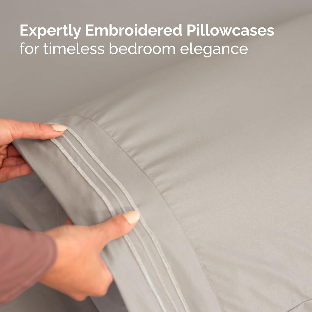 Split Cal King Bed Sheet Set - 5 Piece Split Cal King Sheets - Light Grey