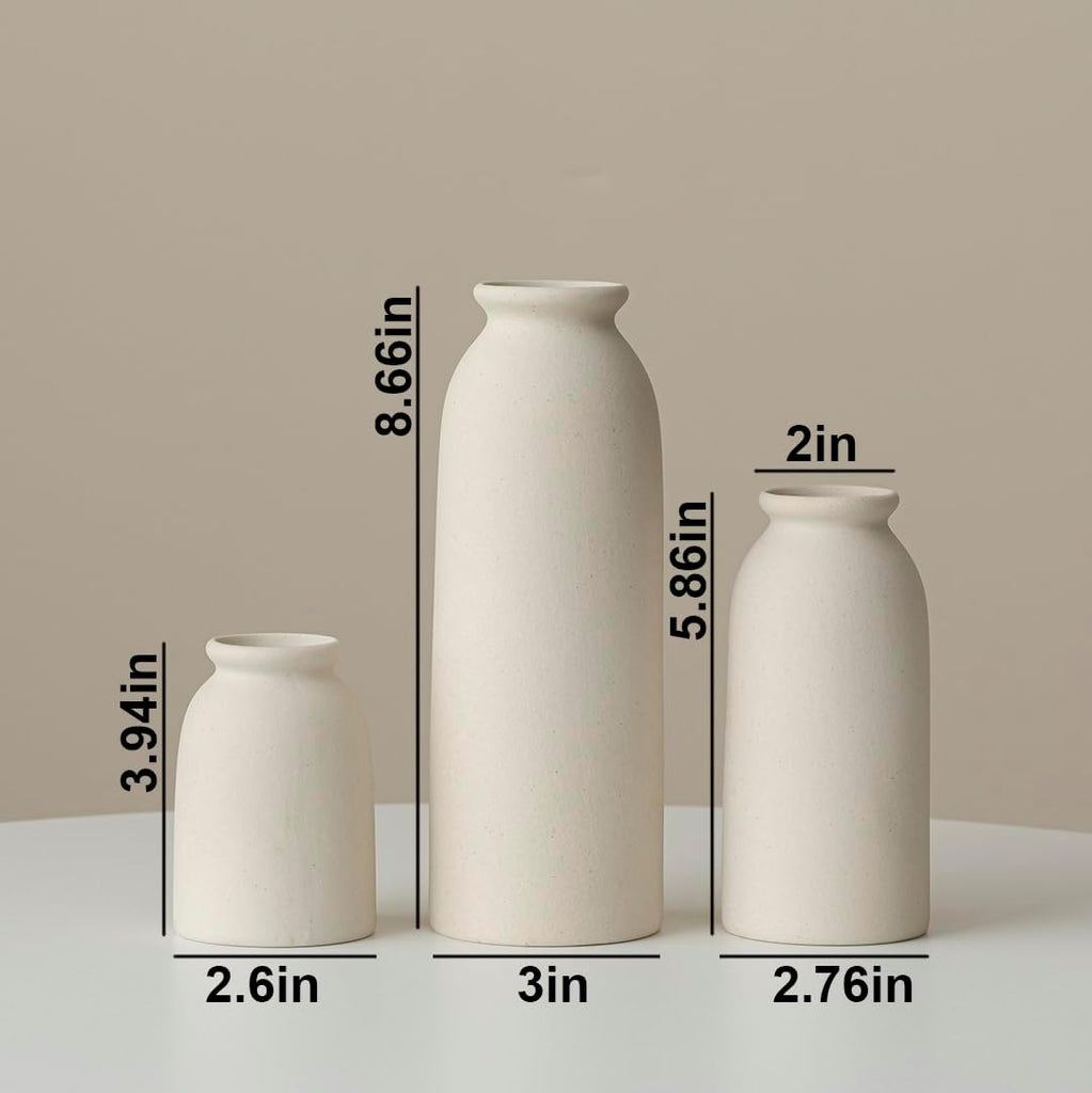 Ceramic Vase Set-3, Small Flower Vases for Decor, Modern Boho Farmhouse Style, Decorative Vases for Pampas Grass &