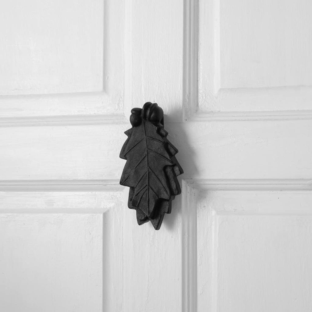 Oak Leaf Door Knocker Cast Iron RSF Finish 6 Inch Rustic Front Door Hardware with Mounting Screws