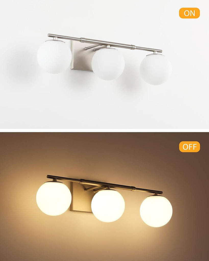 Bathroom Vanity Light Brushed Nickel 3T Wall Sconce for Mirror | Modern fixture Glass Shade brightness, Elivers even