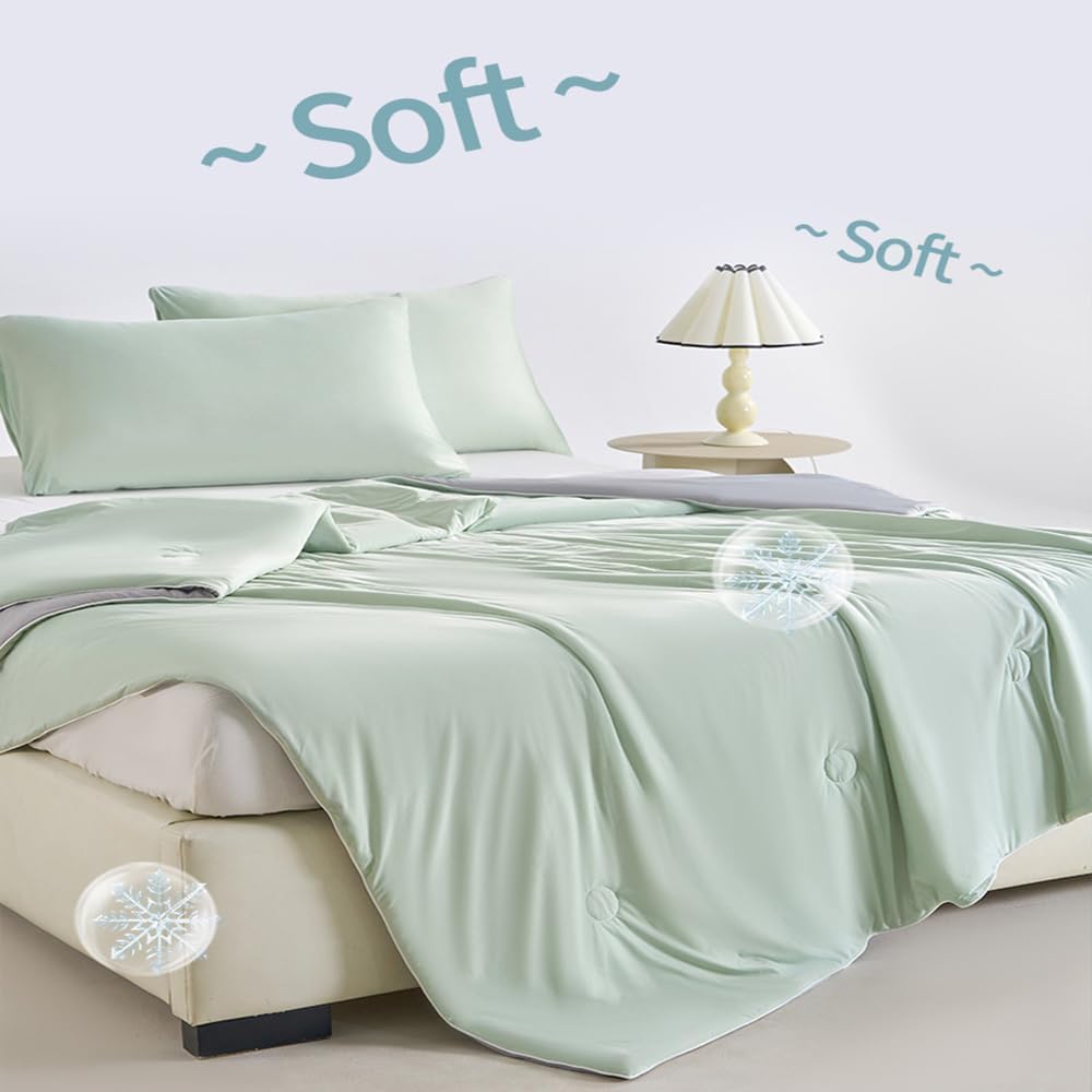 Cooling Comforter King, Cold Touch Fabric Absorbs Body Heat, Double-Sided Cool Design Soft Fluffy Cooling Blanket for