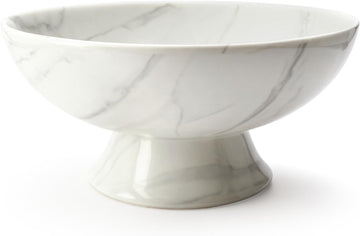 White Marble Texture Pedestal Decorative Bowl - Minimalist Decorative Fruit Bowl Counter, Entryway,Multi-Purpose
