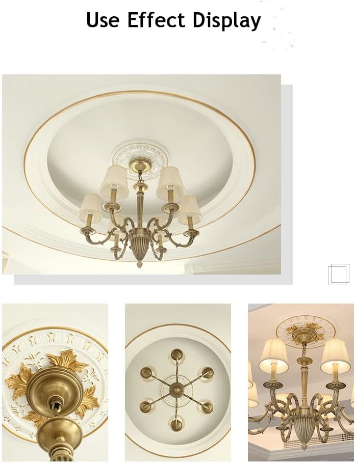 PU Decorative Ceiling Medallion for Light Fixtures and Ceiling Fans, Molded Plastic, Gold and White Finish, (B-15.6"OD