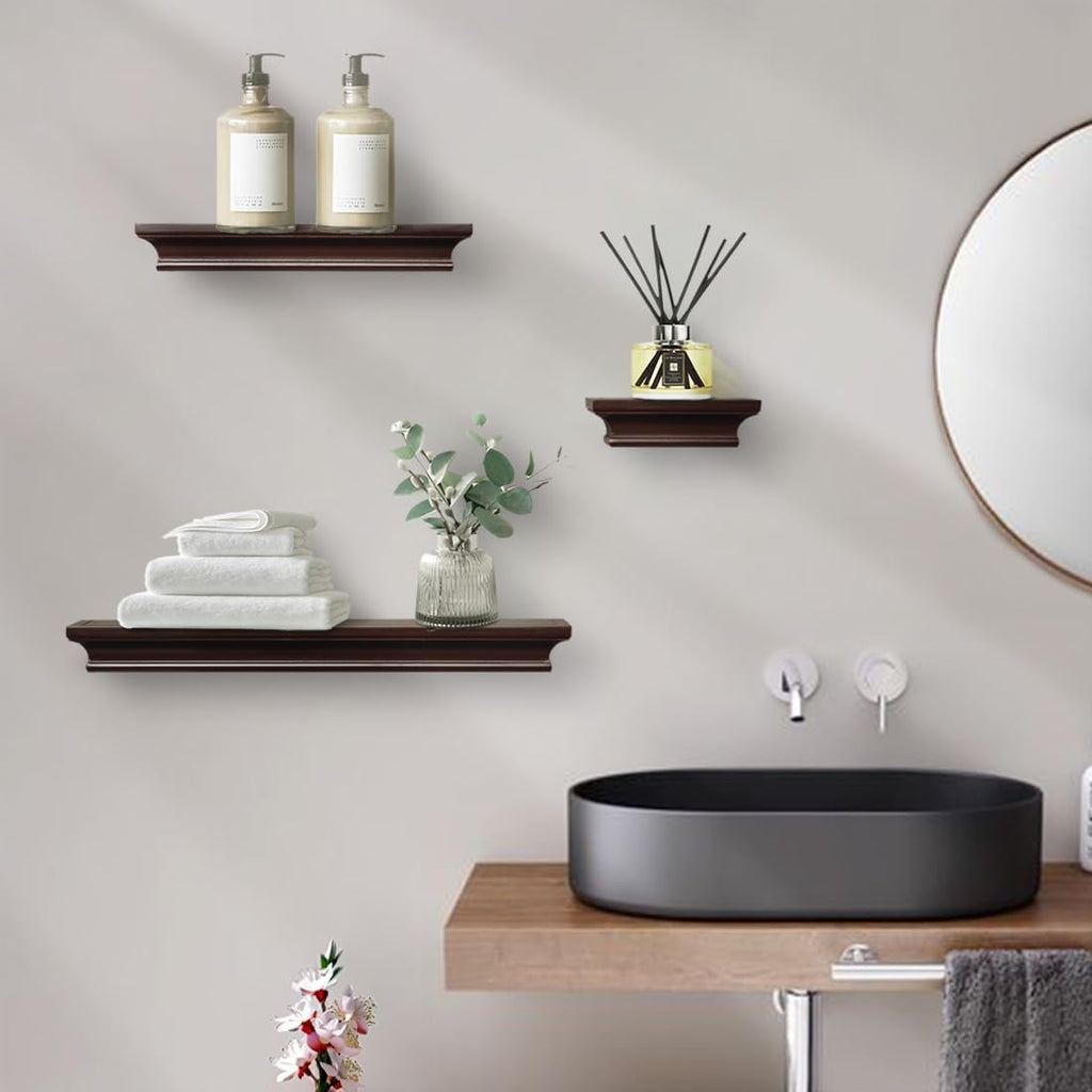 Modern Storage Floating Shelves, Perfect for Enhancing Decor and Organization in Any Room, Espresso Brown, Set of 3