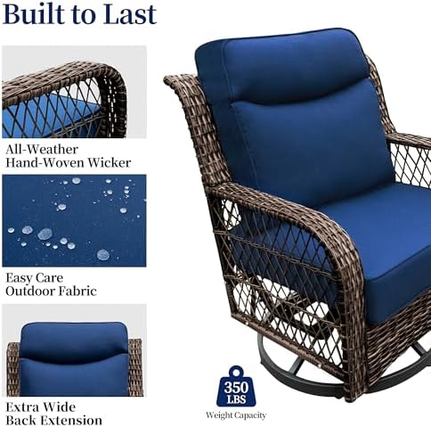 3-Piece Wicker Outdoor Patio Furniture Set - Swivel with Thick Cushions for Patio, Garden & Porch
