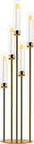 Candelabra Gold Centerpiece 5 Arms Taper Candle Holder Gold Centerpiece with Acrylic Tubes for Table Decoration