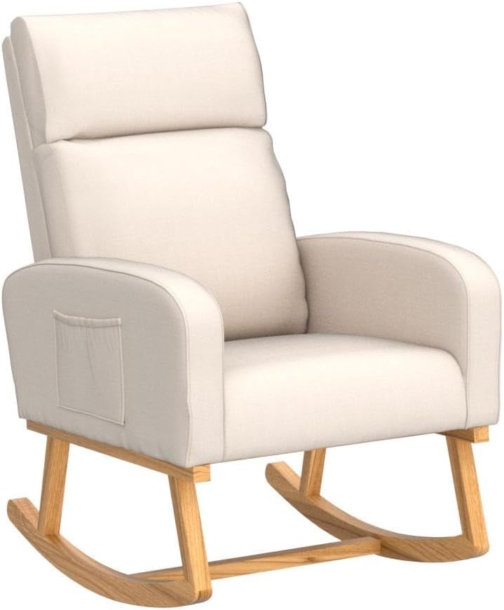 Rocking Chair Nursery - Glider Modern Accent Chairs Upholstered Linen Nursing Rocker Padded Armchair for Indoor