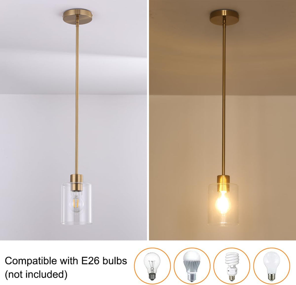 Brass Pendant Lights Kitchen Island,Modern Farmhouse Clear Glass Pendant Light,Gold Light Fixture Kitchen Pendant