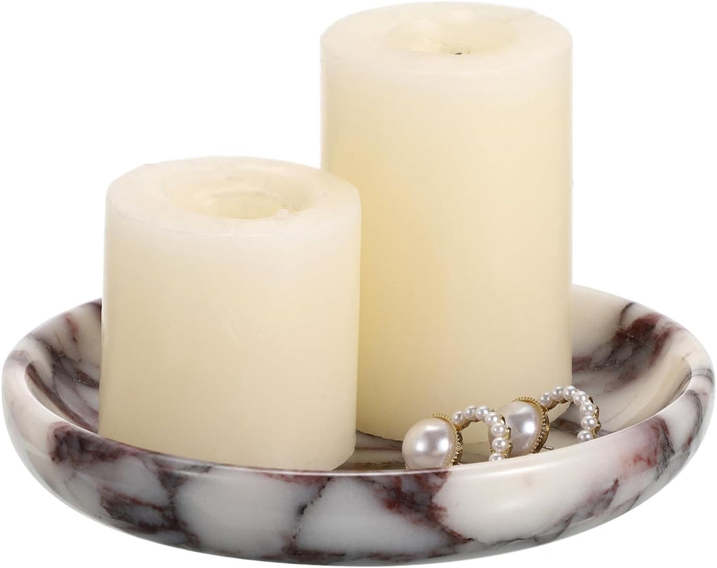 Small Round Key Bowl Table - 5.5" Natural Marble Jewelry Dish Tray Decorative Key Plate Holder Catch All Bowl for