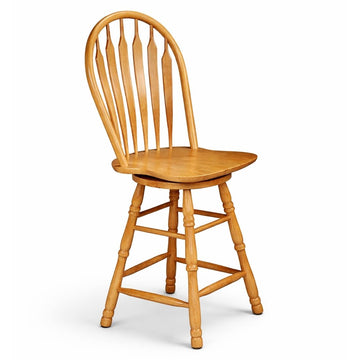 Selections 24" Counter Height Swivel Barstool | Farmhouse Country Cottage Windsor Arrowback Café Stool | Light Oak