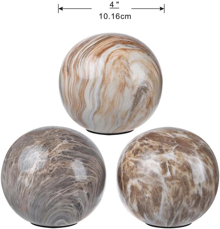 Set of 3 Ceramic Decorative Spheres - Modern Marbled Orbs Decor, Tabletop Accent, Shelf Display, Living Room Bedroom