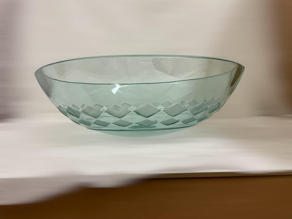 Elegant Handmade Round Circular Pattern Bathroom Sink Tempered Clear Glass Unique Carved Pattern Handmade Vessel Bowl