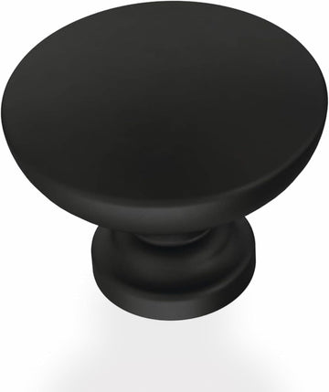 Fulton Matte Black Round Cabinet Knobs 1-3/16" Easy Install, Durable Hardware for Drawers, Dresser, Kitchen Cabinet