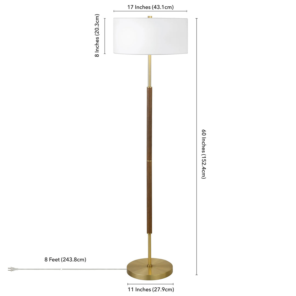 61" Modern 2-Light Floor Lamp, Medium Oak