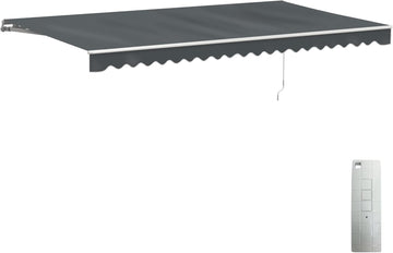 Electric Patio Awning Caribbean White Frame 16x10 Gray | Retractable sunshade for decks and balconies