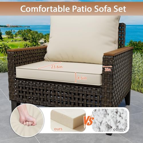 7-Piece Wicker Outdoor Patio Furniture Set | Beige All-Weather Resistant with Thick Cushions for Patio, Garden & Porch
