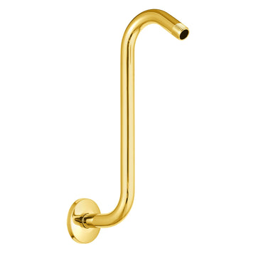 Shower Head Extension Arm 12 in, Bright Gold S Shaped Shower Arm with Flange High Rise Goose Neck Shower Arm Extension