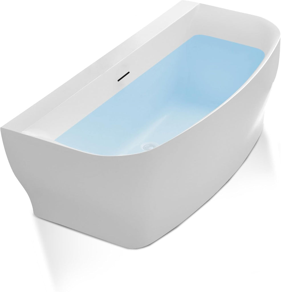 Flat Bottom Freestanding Soaking Bathtub Fiberglass Reinforced Acrylic 65 x 31 Inch Glossy White