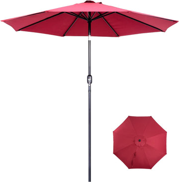 9 ft. Patio Umbrella, Market Table Umbrella w/Tilt and Crank, 8 Ribs - Scarlet