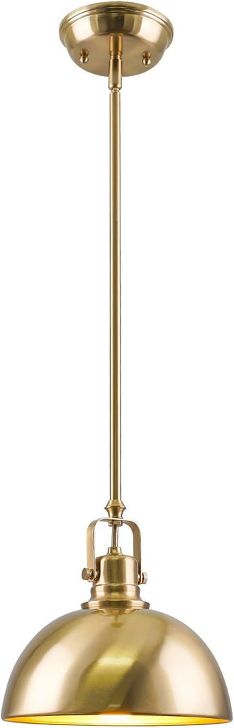 Belle 9" Modern Industrial Gold Pendant Light with Dome Shade, Petit Retro Metal Gold Hanging Light, Cool Brass Finish