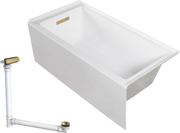 UATLN603220-L-CB Unity 60-in x 32-in x 20-in Alcove Acrylic Bathtub Kit With Left Hand Drain, White/Champagne Bronze